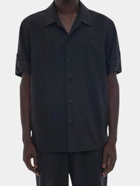 Helmut Lang Men's Black Soft Roll-Tab Sport Shirt Size S